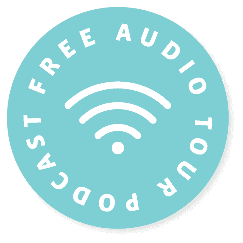 Icon that says free audio tour podcast
