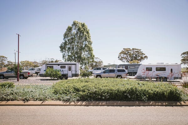 Caravans parked up on roadside in Lake Grace